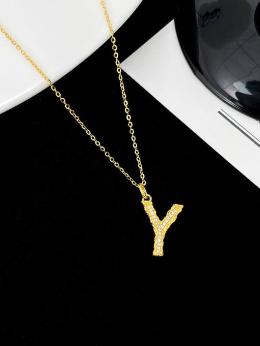 NS997 [ Gold Y] 925 Sterling Silver Cubic Zirconia Letter Dainty Necklace